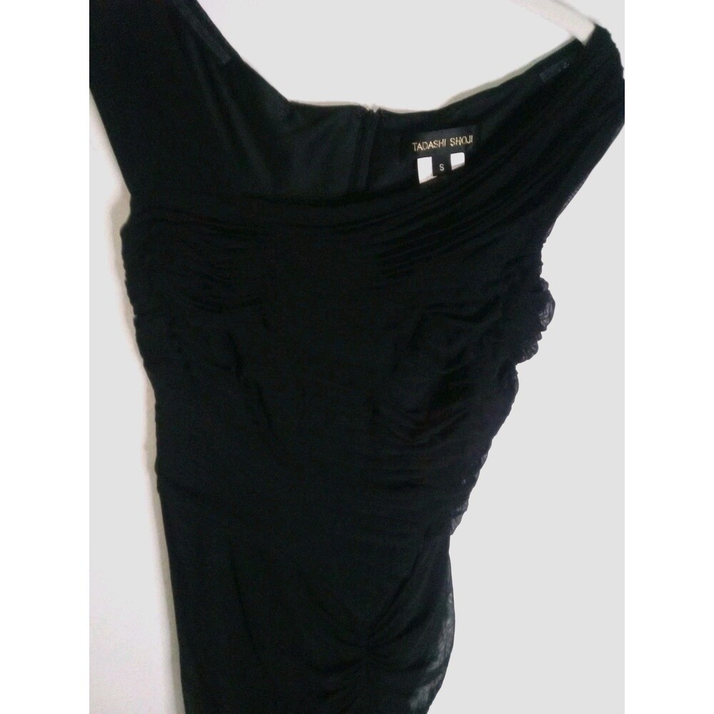 Tadashi Shoji Maxi Dress Sz Small Ruched Pleated Maxi Formal Black Off Shoulder